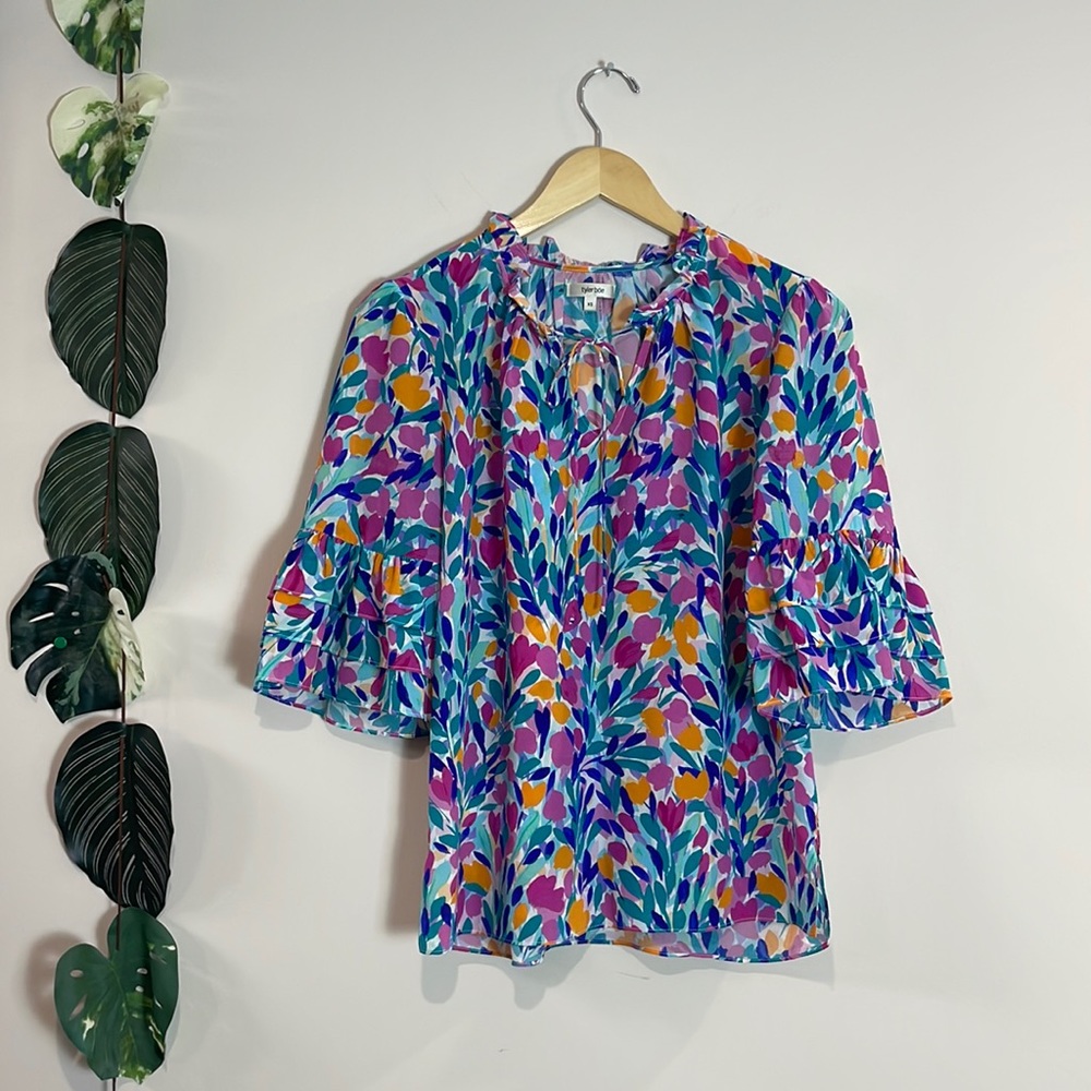Tyler Boe Multicolor Floral Ruffle Sleeve Blouse